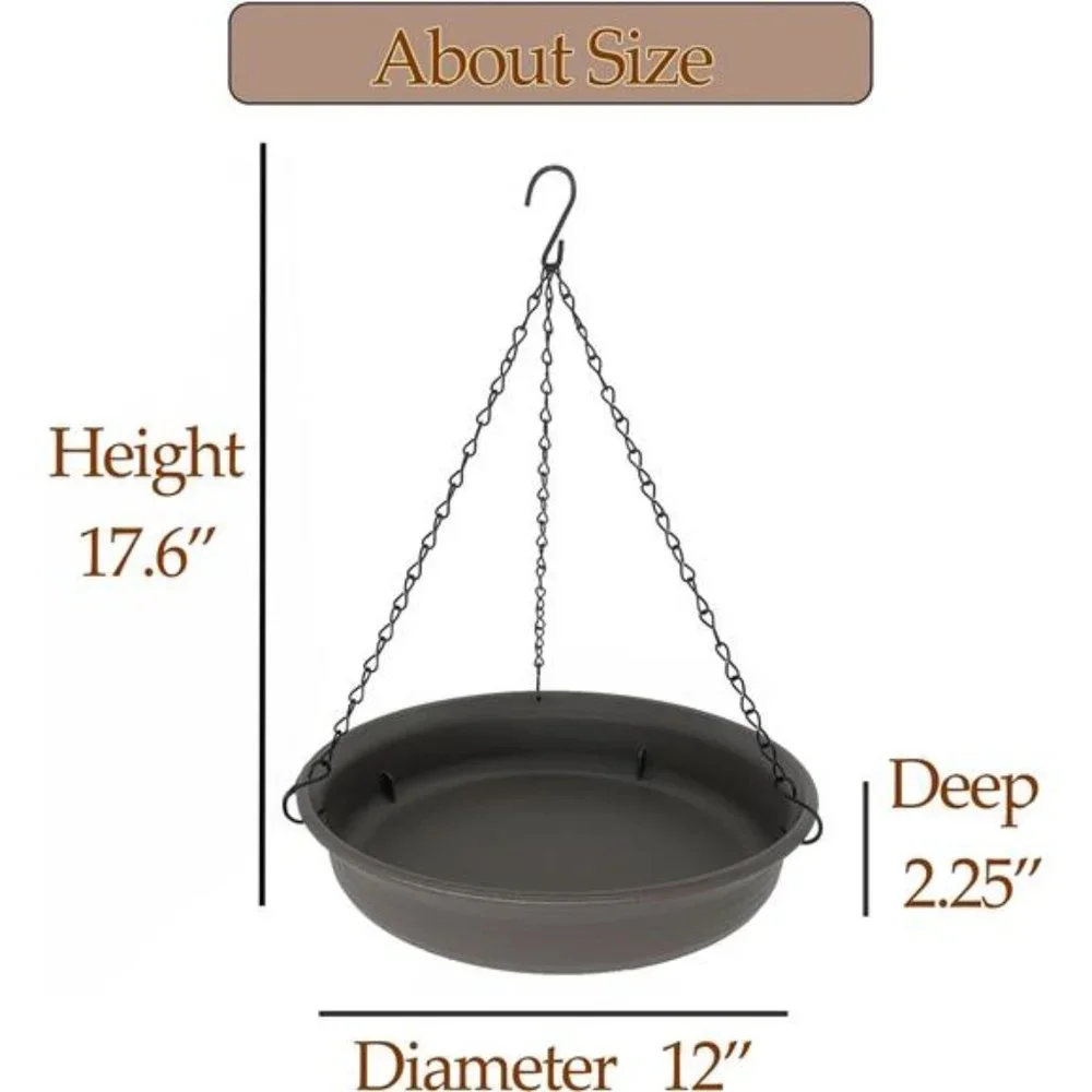 Hanging BirdBath for Outdside,12inch Diameter Bird Bath Tray,Made of PP Material